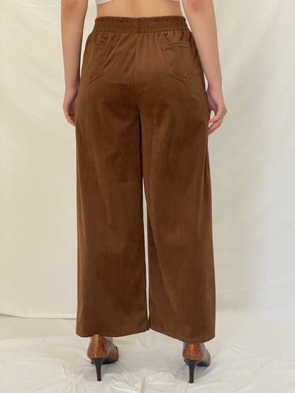 Handmade Brown Corduroy Pants Elastic Waist Trousers - M