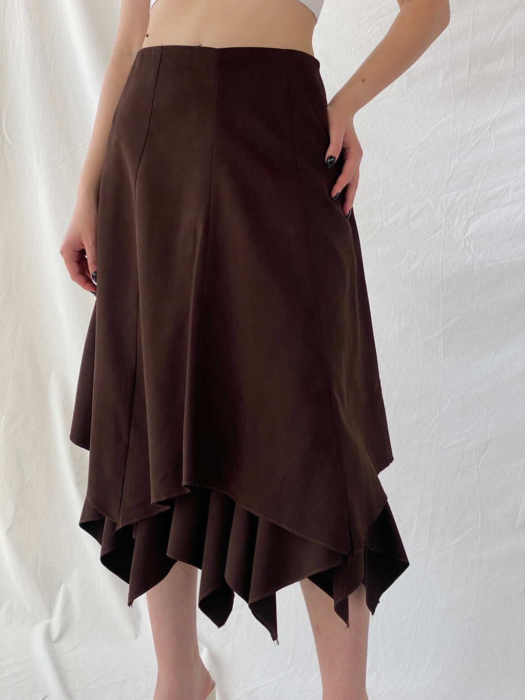Vintage Ikram Brown Asymmetric Layered Midi Skirt - M