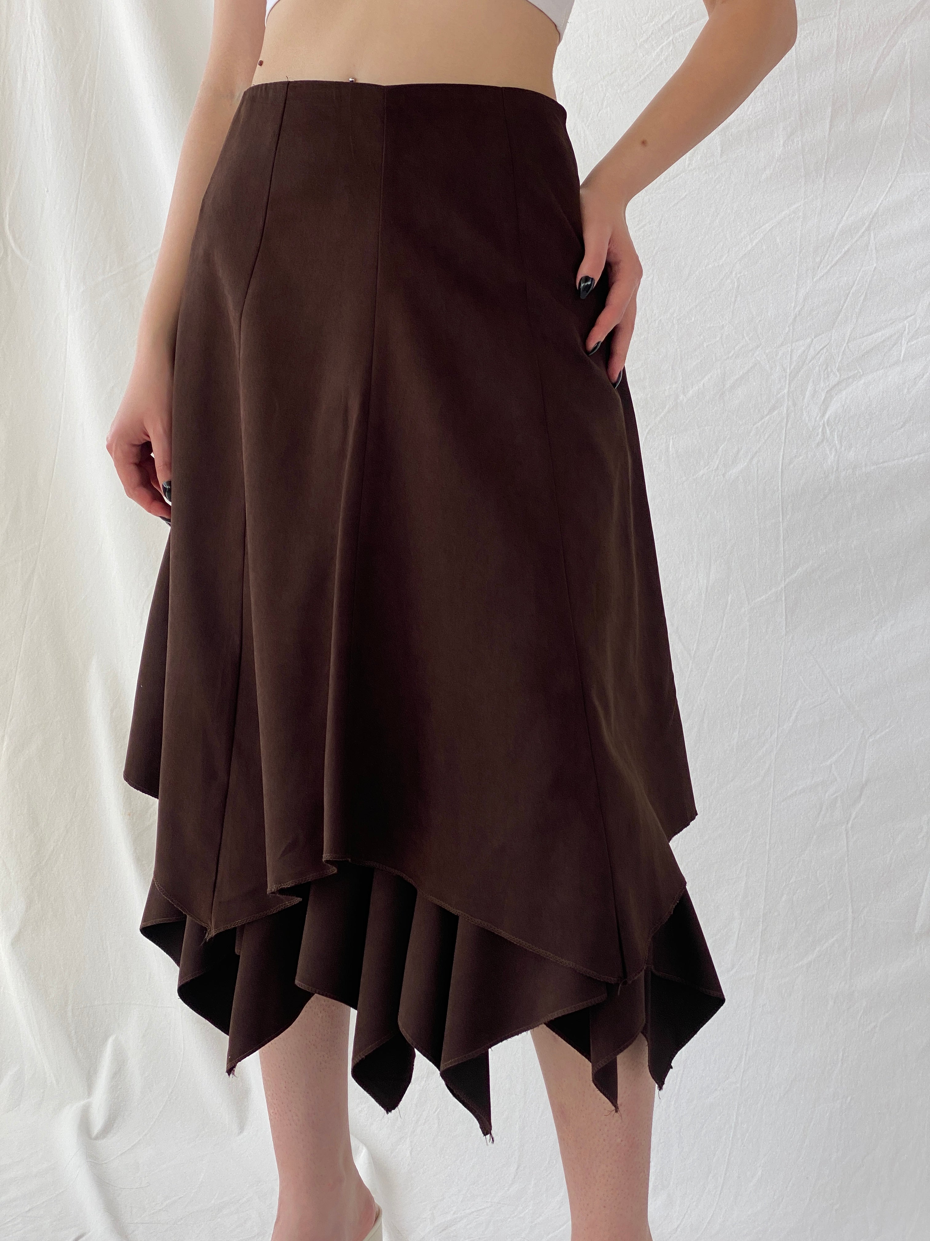 Vintage Ikram Brown Asymmetric Layered Midi Skirt - M