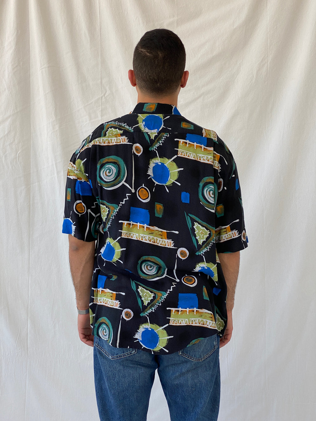 Vintage Y2K Canda Crazy Pattern Short Sleeve Button Up Men’s Shirt - XL