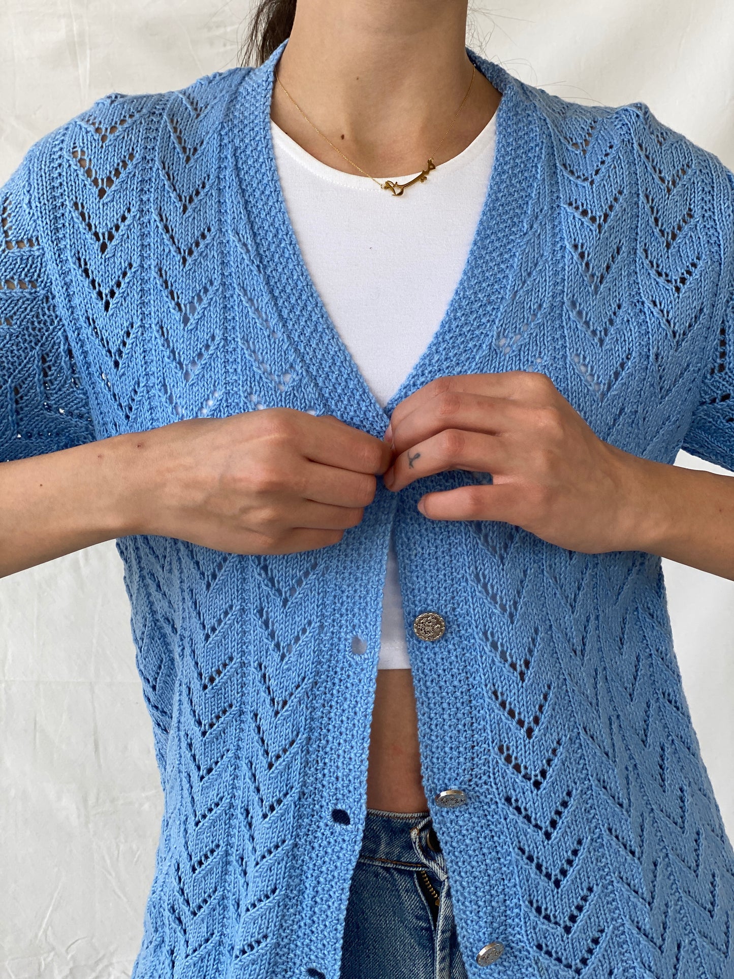 Vintage Handmade Blue Knitted Vest - L