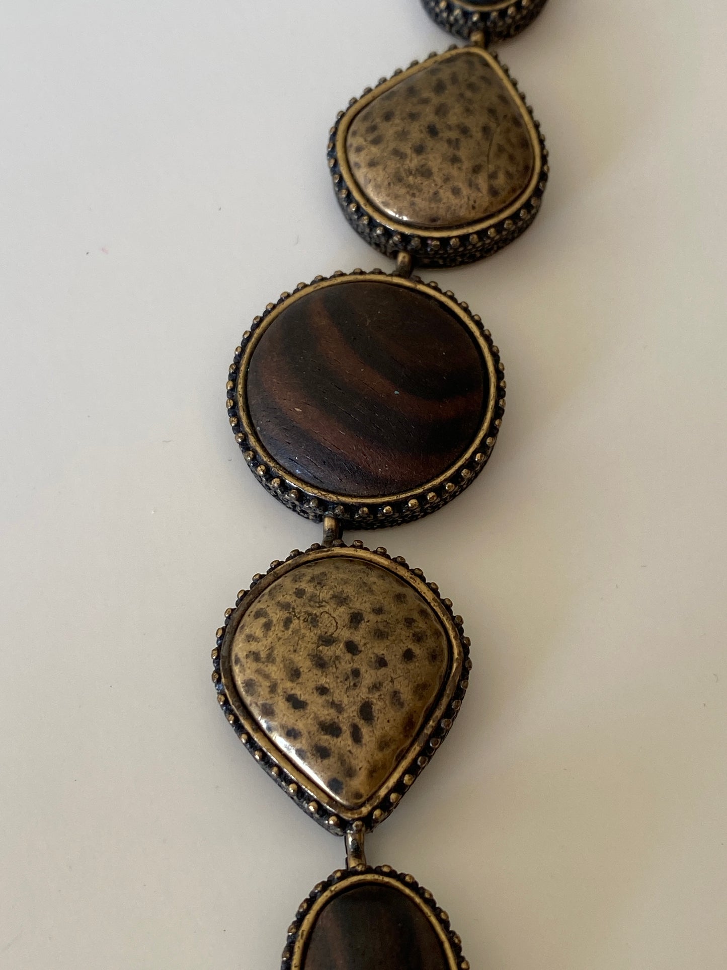 Vintage Lucky Brand Boho Wood & Brass Bracelet Toggle Clasp Ethnic Statement Jewelry