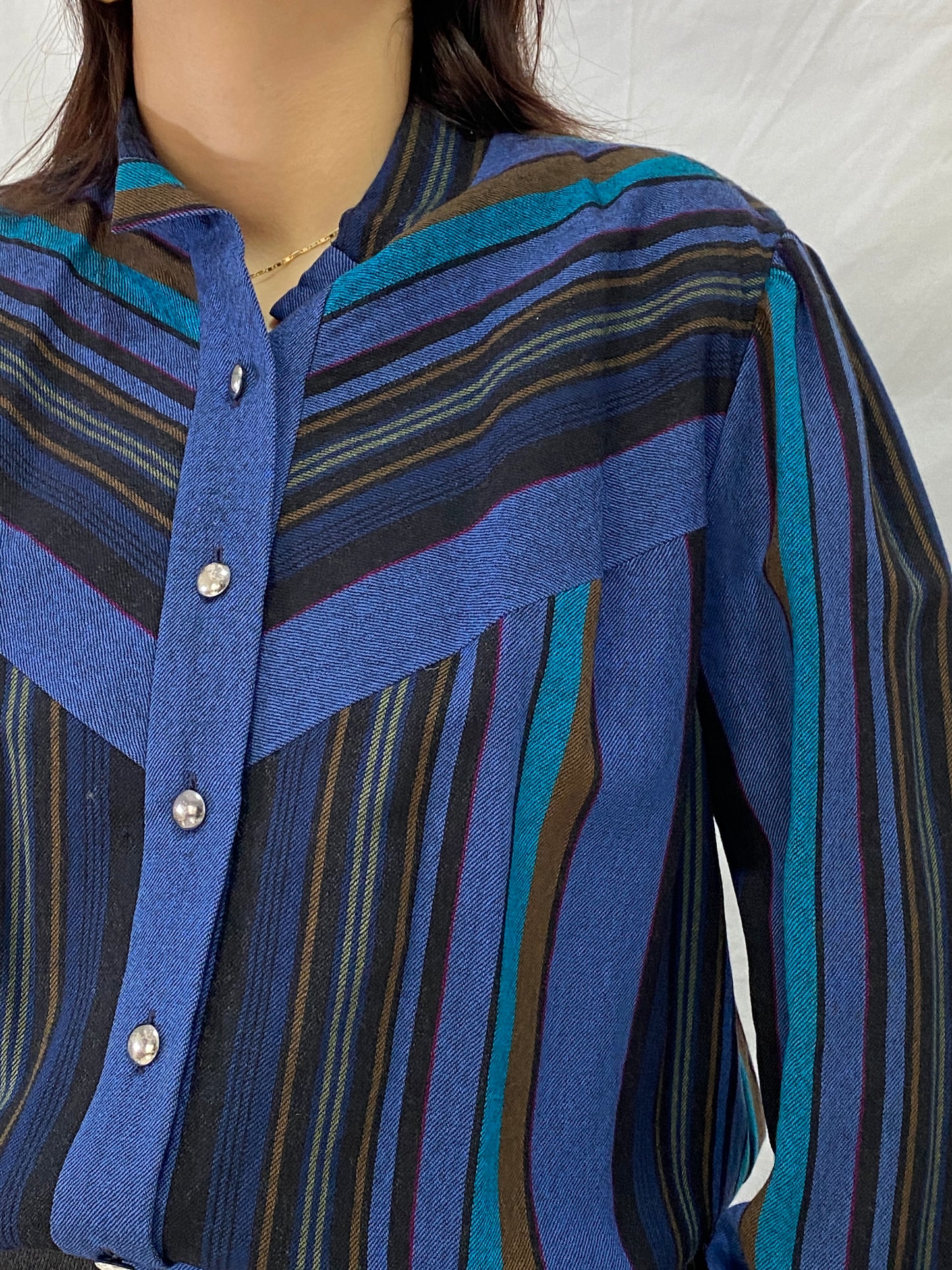 Vintage Pure Wool Sporting Dress Skirt & Jacket Set Blue Striped Two-Piece Set - L