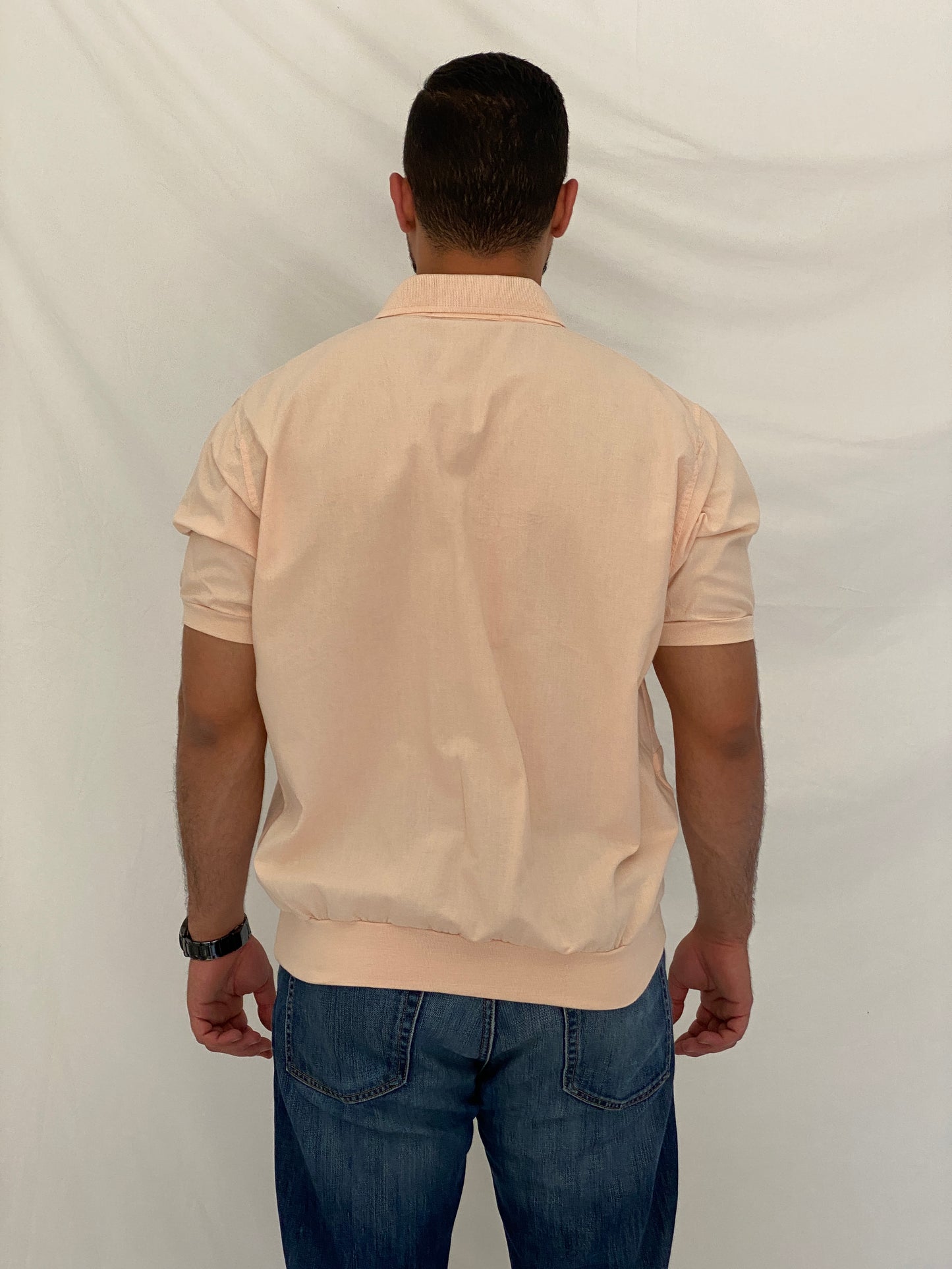 Vintage Dino di Milano Peach Knit Polo Pullover Zip Pocket Shirt – 2XL