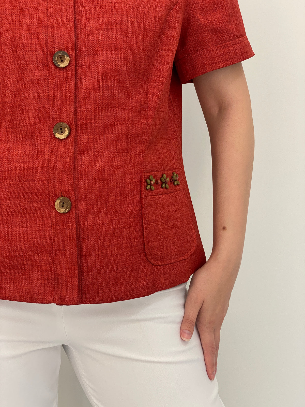 Vintage 90s Sag Harbor Red Short Sleeve Textured Button Blazer – M