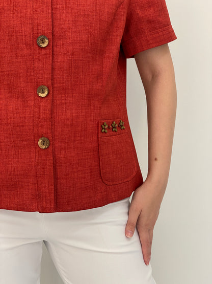 Vintage 90s Sag Harbor Red Short Sleeve Textured Button Blazer – M