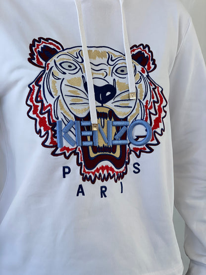 Kenzo Paris White Tiger Head Embroidered Hoodie Sweatshirt - S