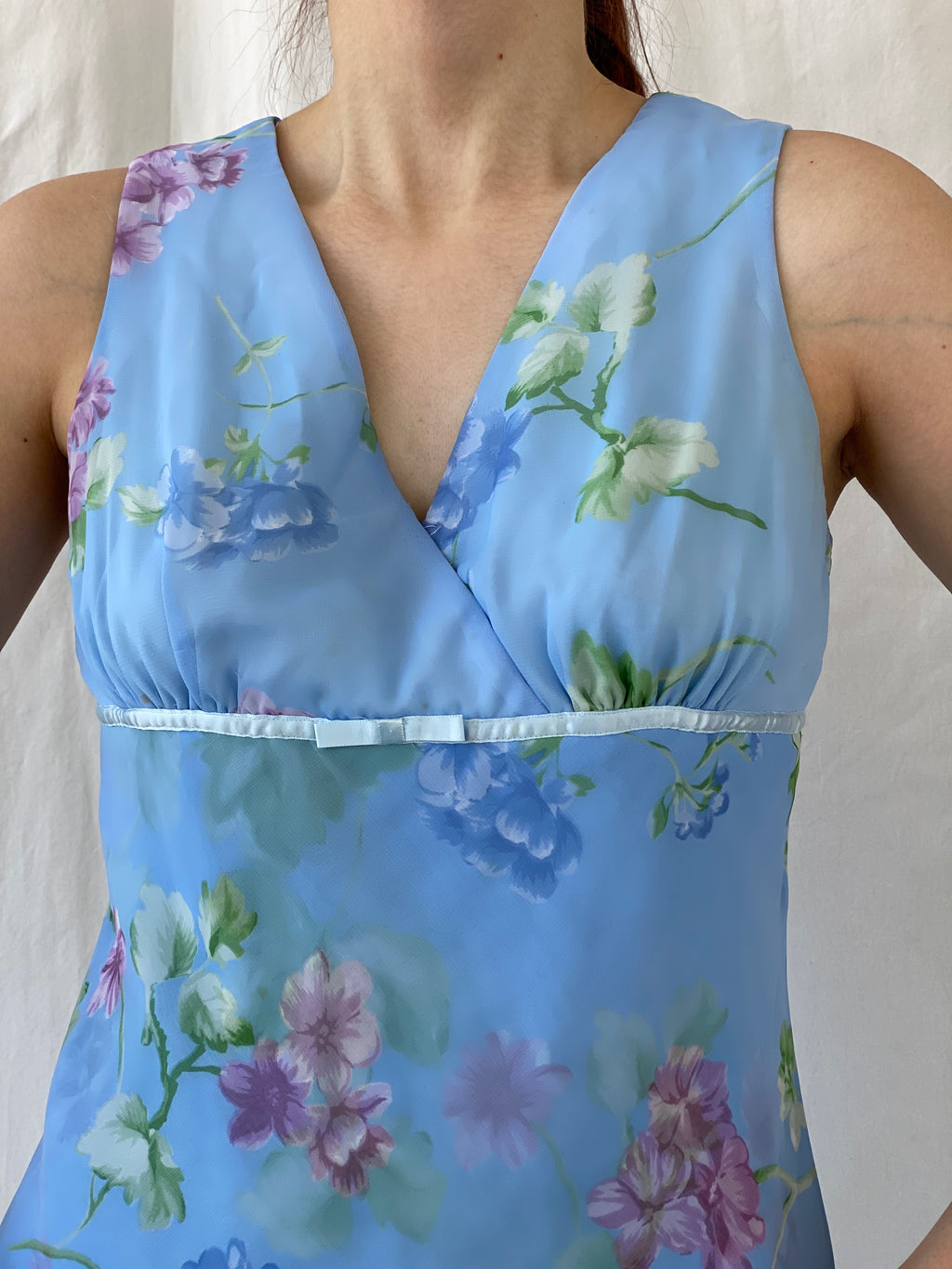 Cute Vintage Y2K D.B.Y. Blue Floral  Midi Asymmetrical Hem Dress - S