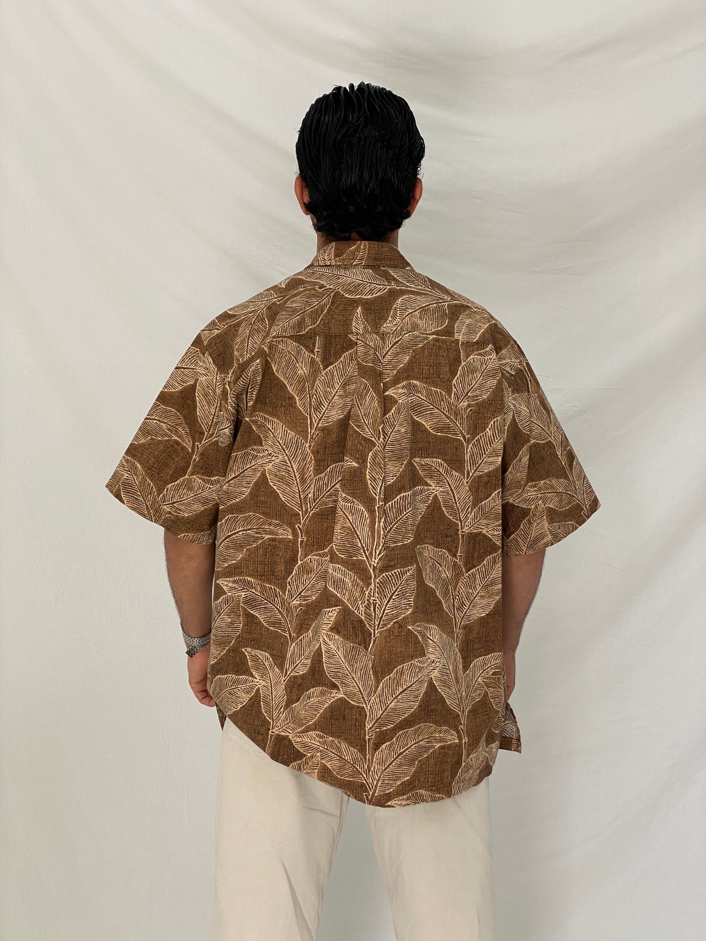 Vintage Cooke Street Honolulu Brown Tropical Cotton Hawaiian Shirt – L