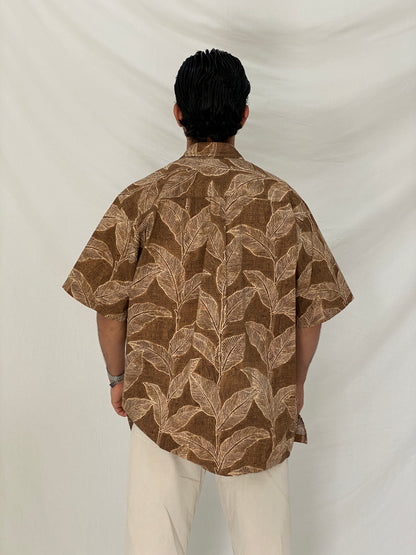 Vintage Cooke Street Honolulu Brown Tropical Cotton Hawaiian Shirt – L