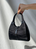 Vintage 00s Gucci Jackie Bardot Black Leather Monogram GG Canvas Mini Handbag