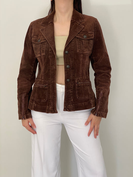 Vintage In Panle de Vous Paris Brown Cotton Corduroy Utility Blazer – M