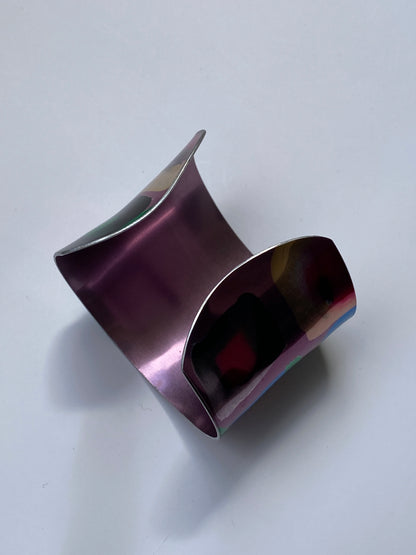 Vintage 1990s Pink Abstract Painted Wide Metal Cuff Bracelet