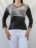 Vintage 90s SOLO Italy Black White Polka Dot Long Sleeve Mesh Top - L