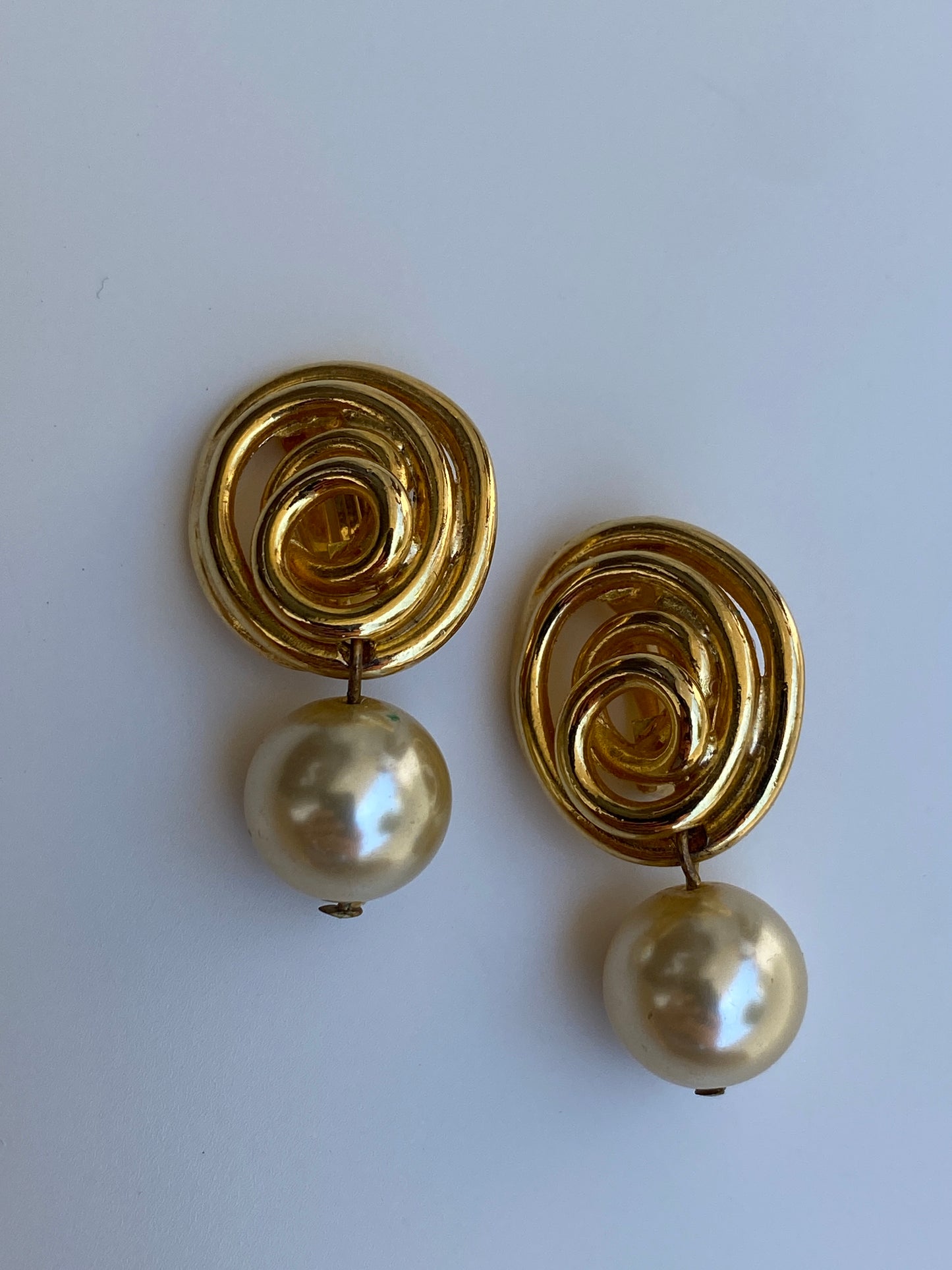 Vintage N.J. Norma Jean Gold-Tone Faux Pearl Clip-On Drop Earrings
