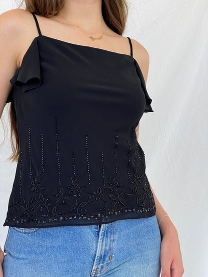 Y2K Spirit Black Beaded Cami Top - M