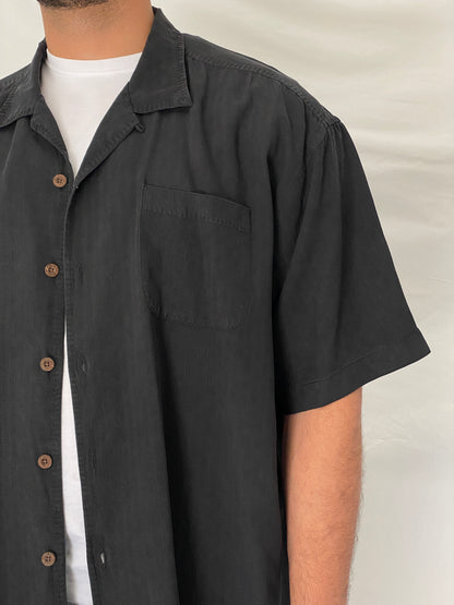 Vintage Y2K Tommy Bahama Black Silk Camp Textured Resort Shirt – XL