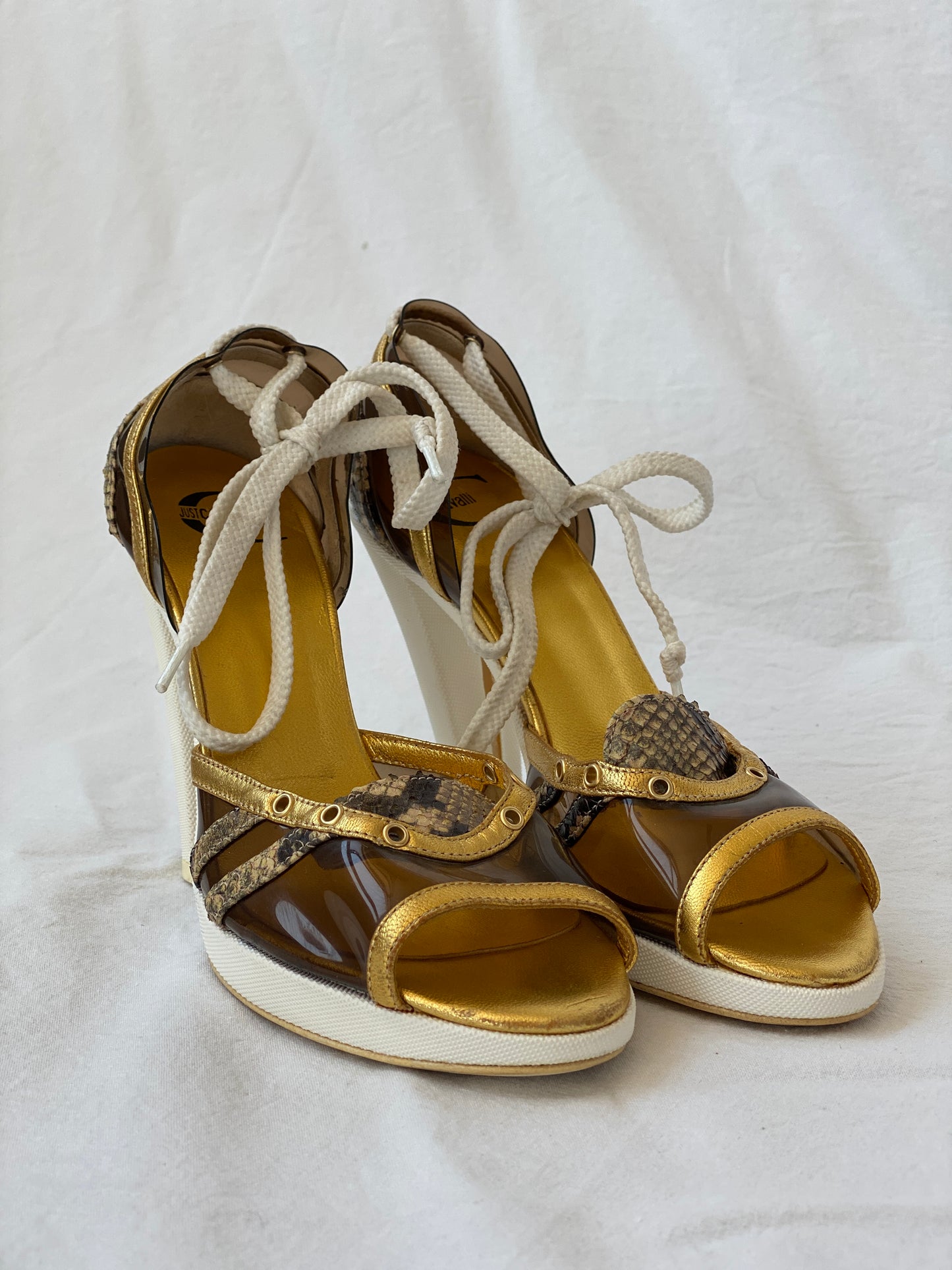 Vintage 00s Just Cavalli Sporty Heeled Canvas Sandals