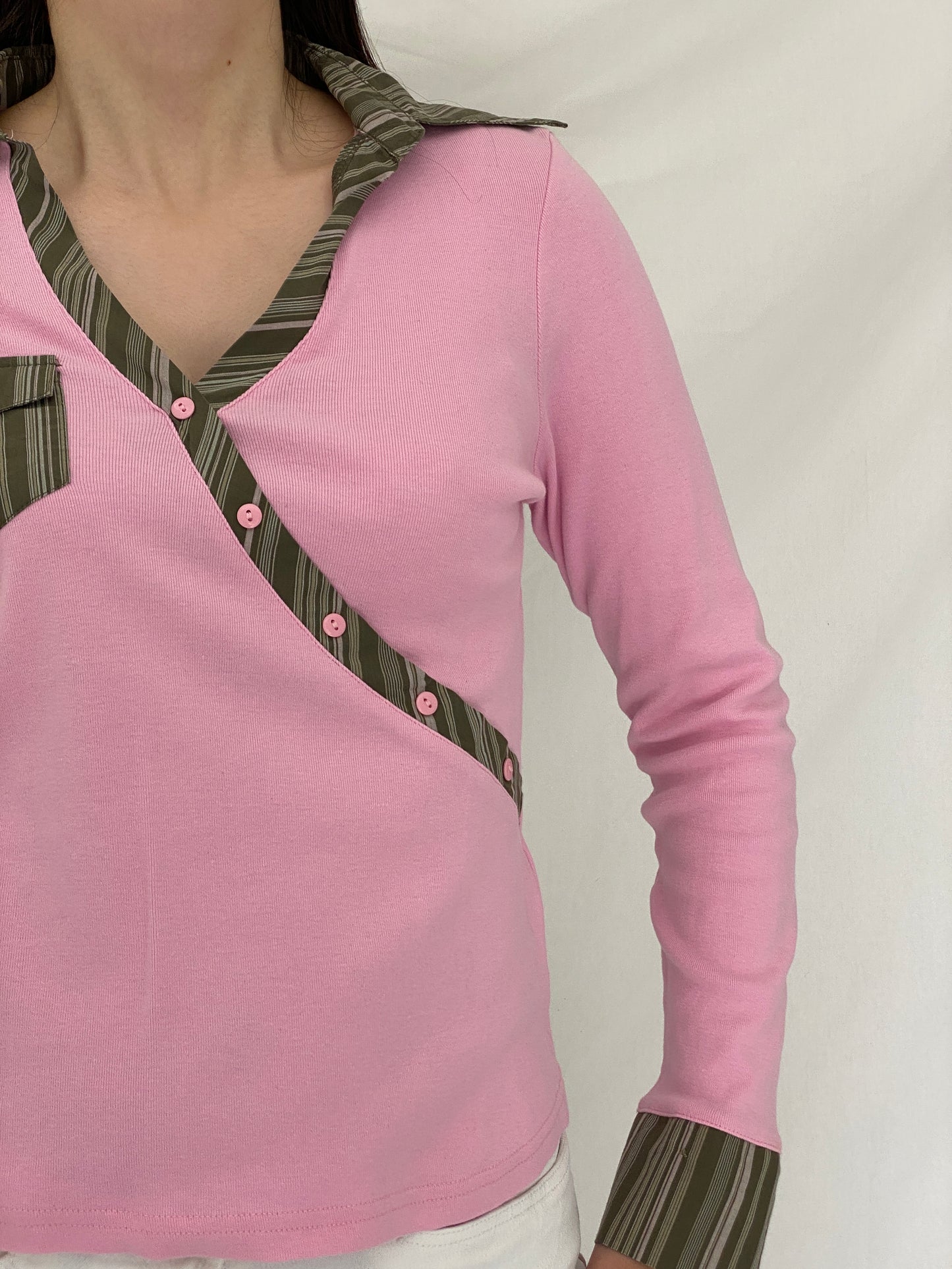 Vintage Y2K Kiabi Woman Baby Pink Cotton Wrap Style School Girl Top - L