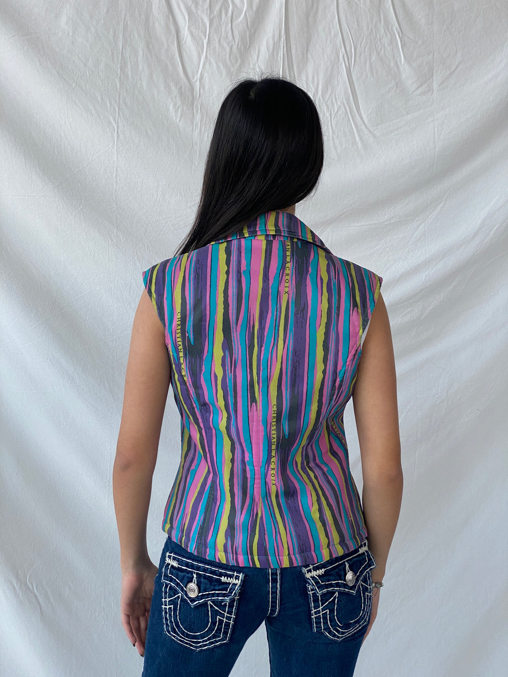 90s Vintage Christian Lacroix Fitted Zip Down Multicolored Vest - L