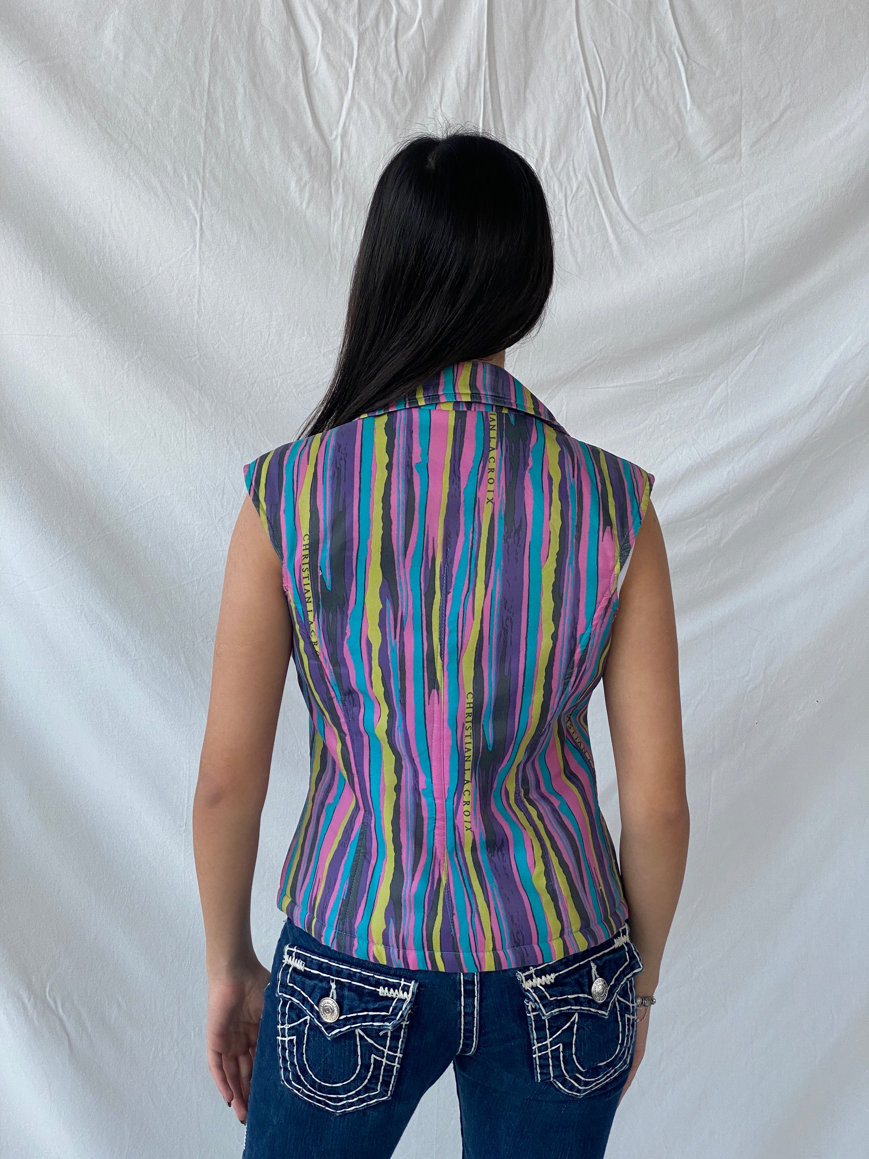 90s Vintage Christian Lacroix Fitted Zip Down Multicolored Vest - L