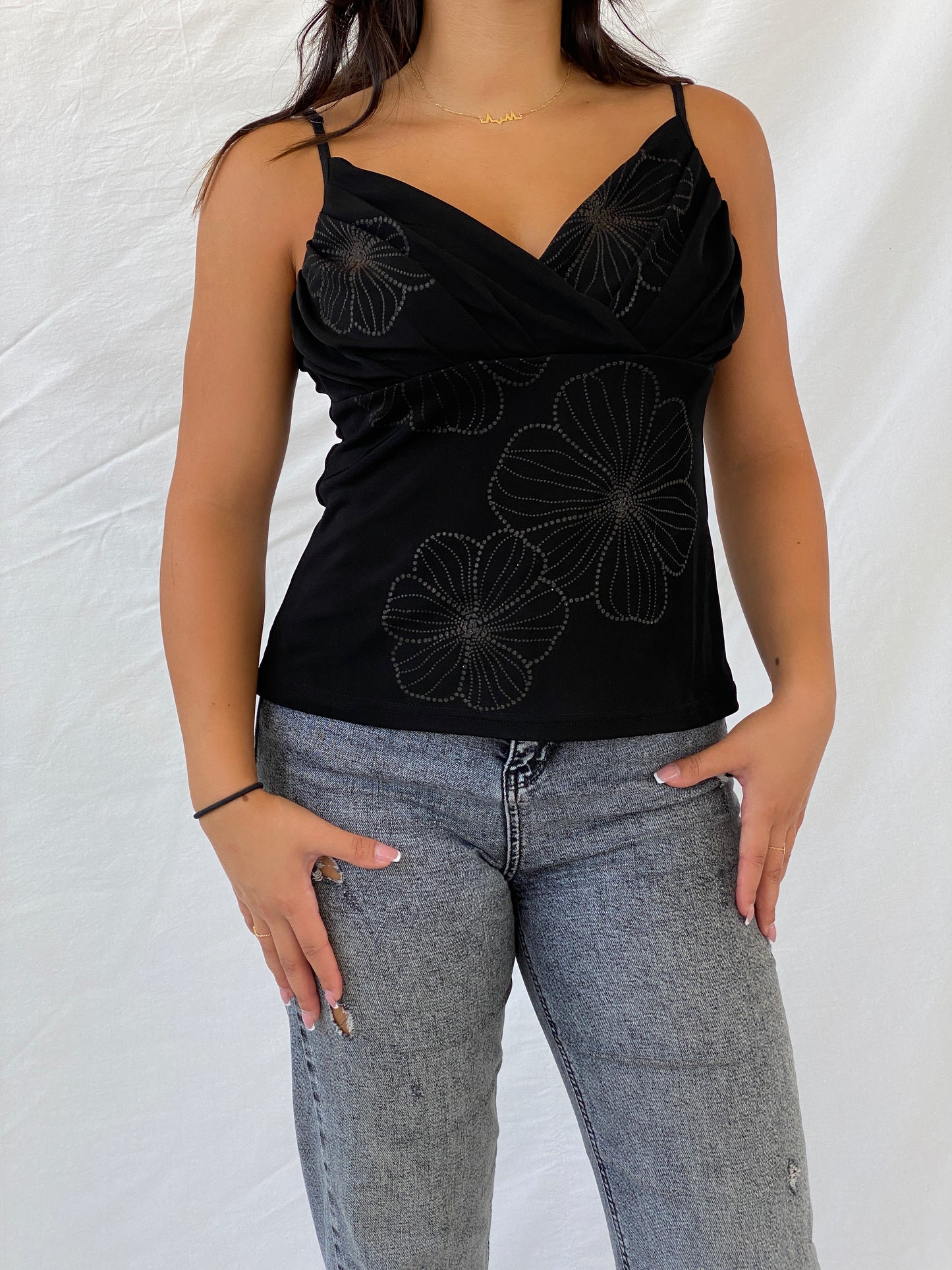 Beautiful 90s Chain Reaction Floral Black Cami - M