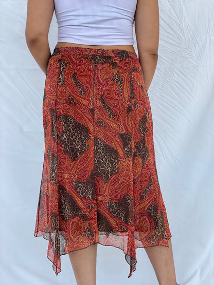 Vintage 90s Gelco Orange Midi Skirt Size XL - Balagan Vintage Midi Skirt 00s, 90s, animal print, Dina, floral skirt, midi skirt, NEW IN