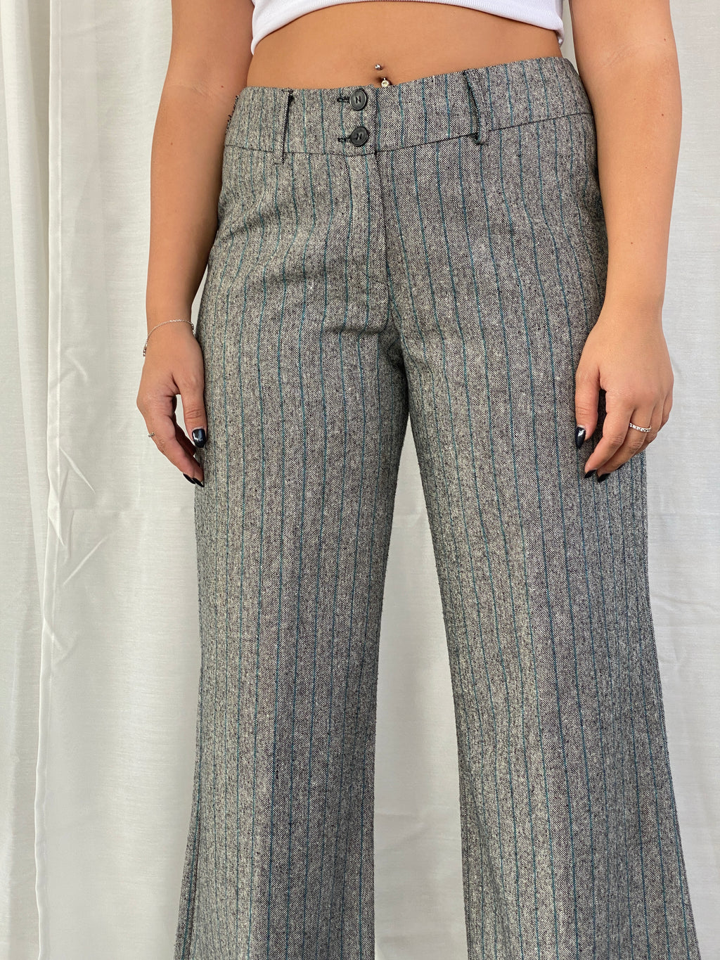 Vintage Surrender Striped Gray Women’s Pants High Rise Office Trousers - L