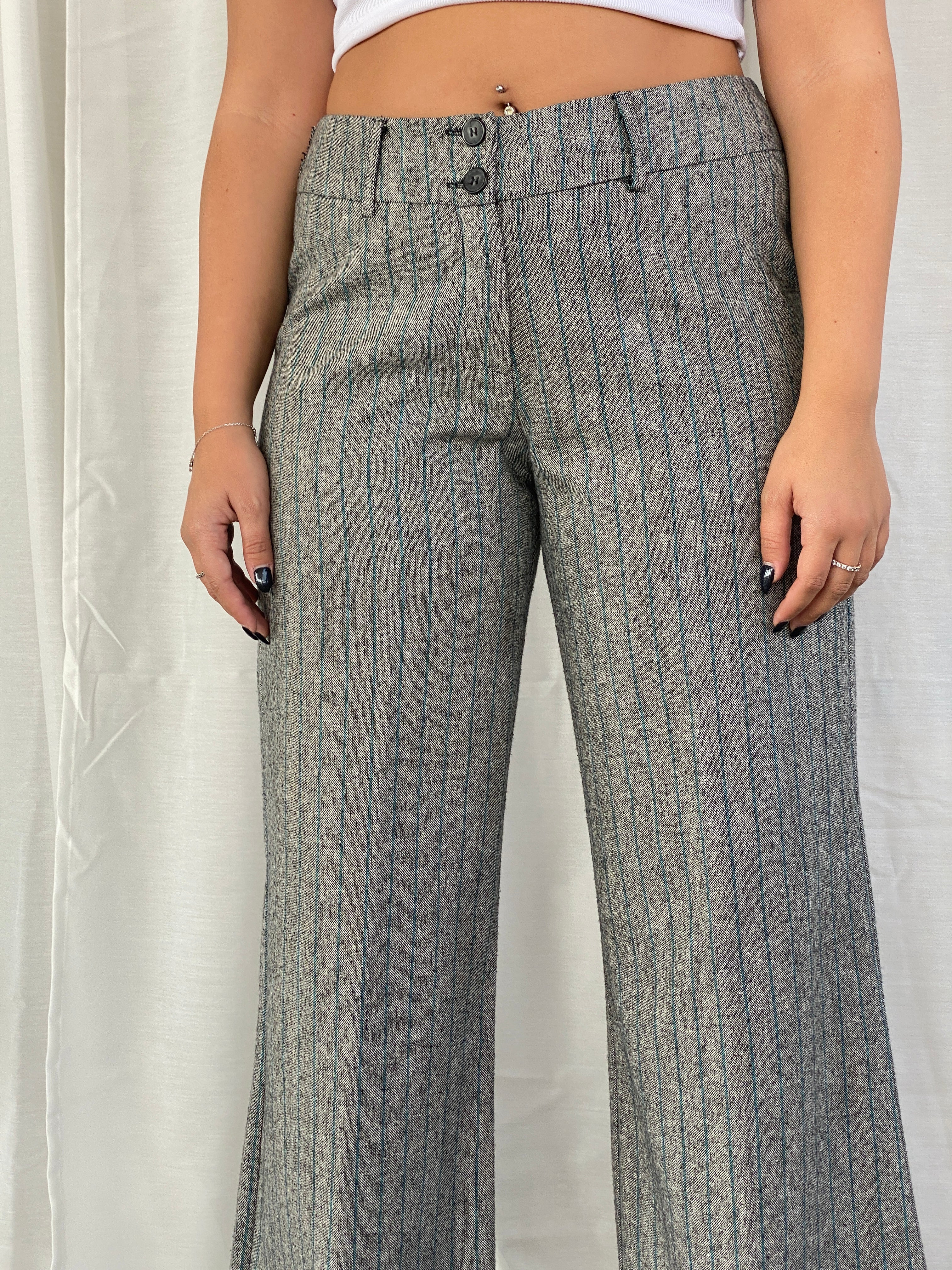 Vintage Surrender Striped Gray Women’s Pants High Rise Office Trousers - L