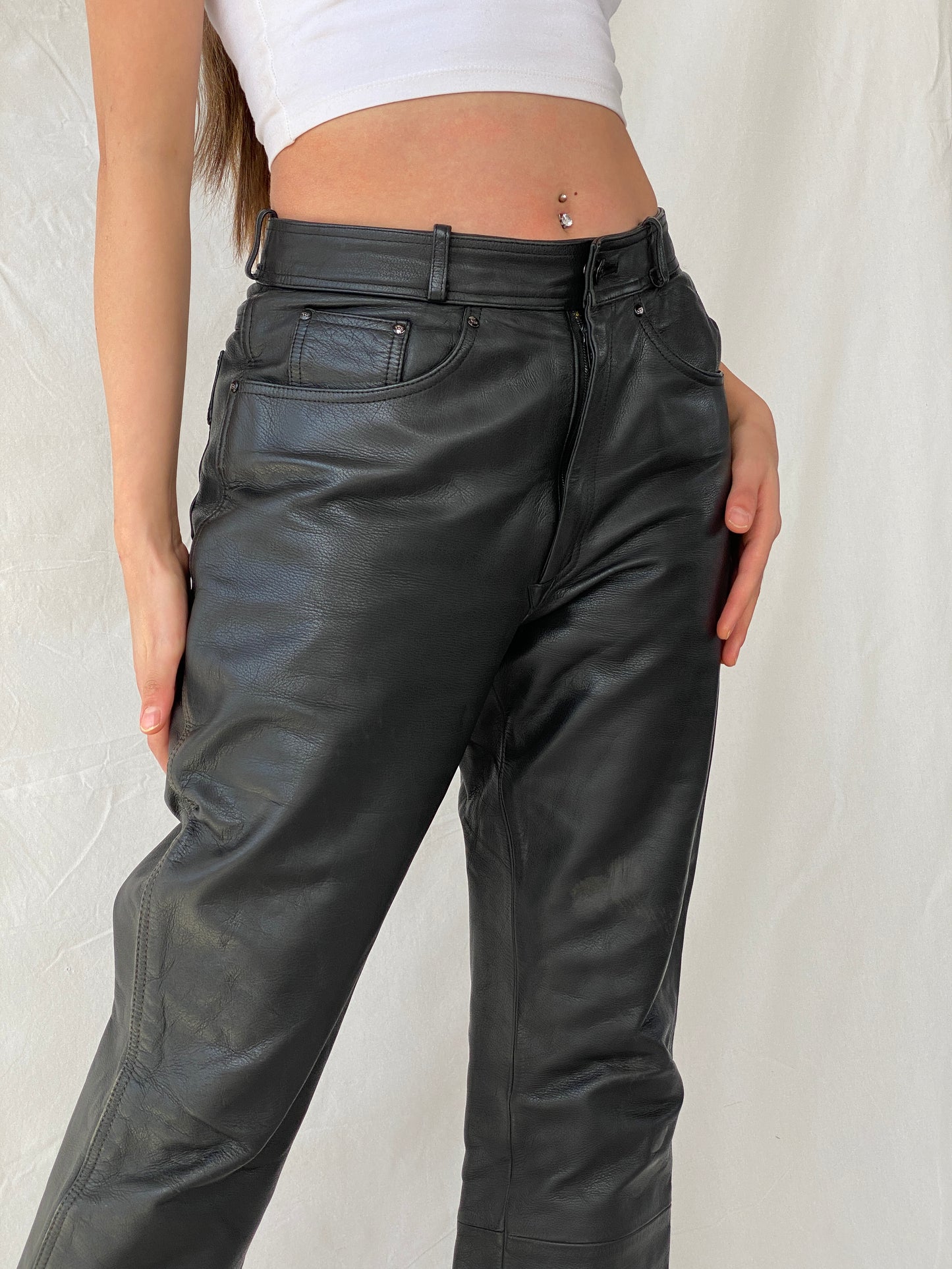 Vintage IXS Black Genuine Leather Motorcycle Pants - L