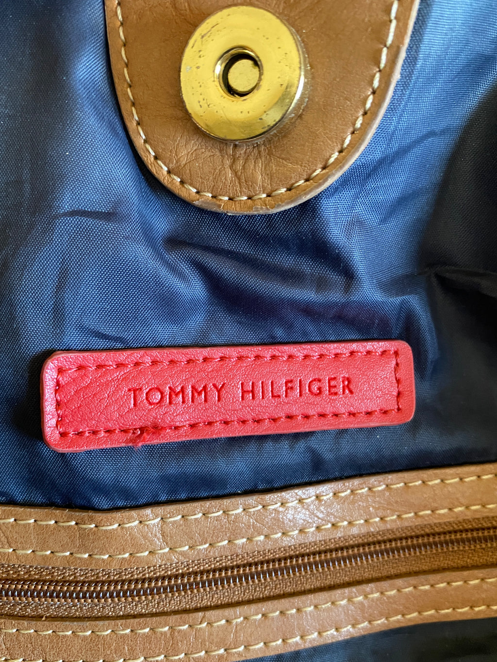 Tommy Hilfiger Blue White Signature Logo Fabric Rope Handle Beach Shoulder Tote Bag