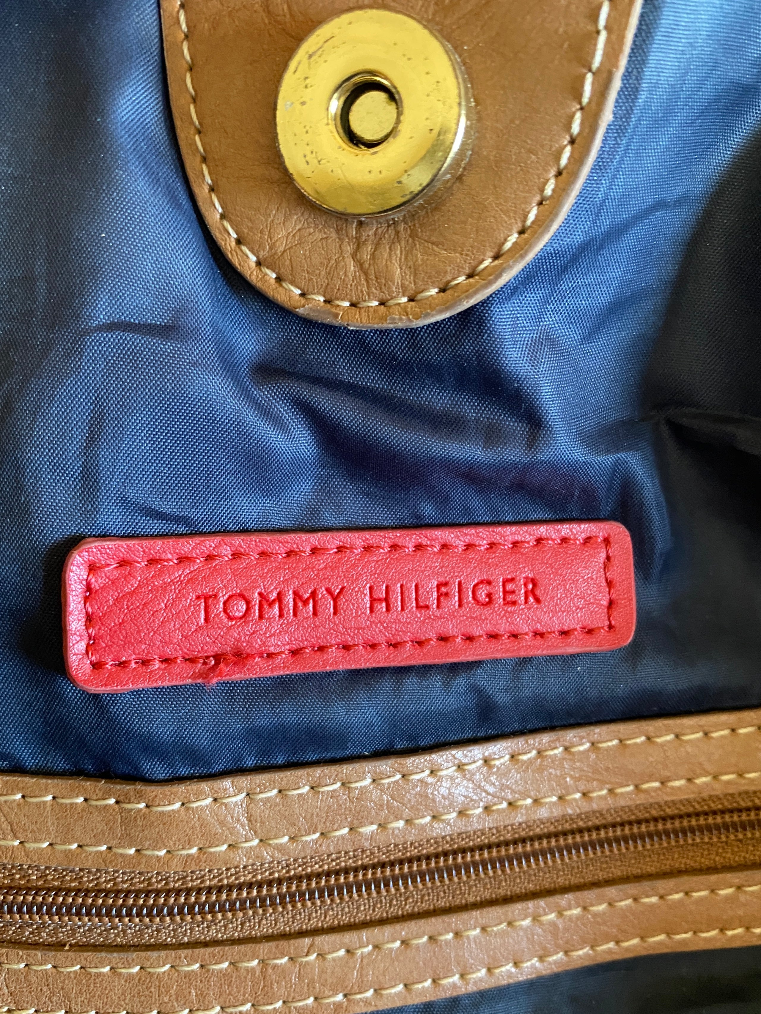 Tommy Hilfiger Blue White Signature Logo Fabric Rope Handle Beach Shoulder Tote Bag