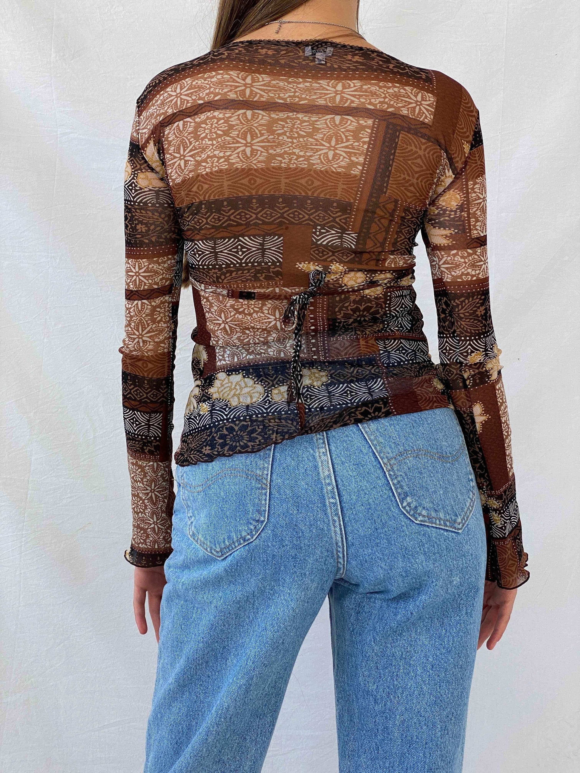 Vintage 90s Etam Full Sleeve Brown Mesh Top - Balagan Vintage Mesh Top consignment, full sleeve top, Isabella, mesh, mesh top, Mira, NEW IN