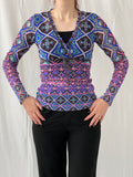 Y2K Mexx Psychedelic Mesh Full Sleeve Women’s Top - S
