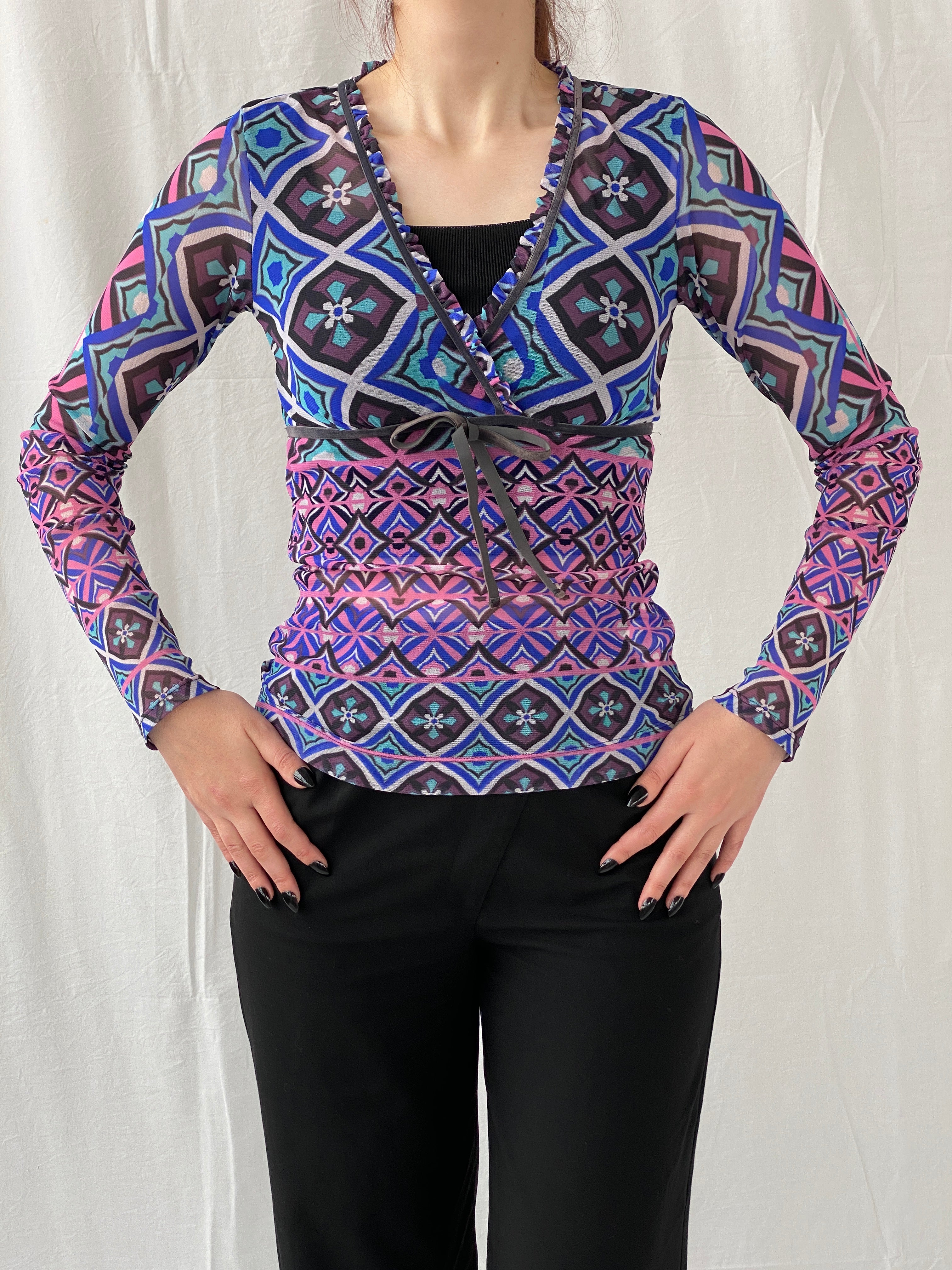 Y2K Mexx Psychedelic Mesh Full Sleeve Women’s Top - S