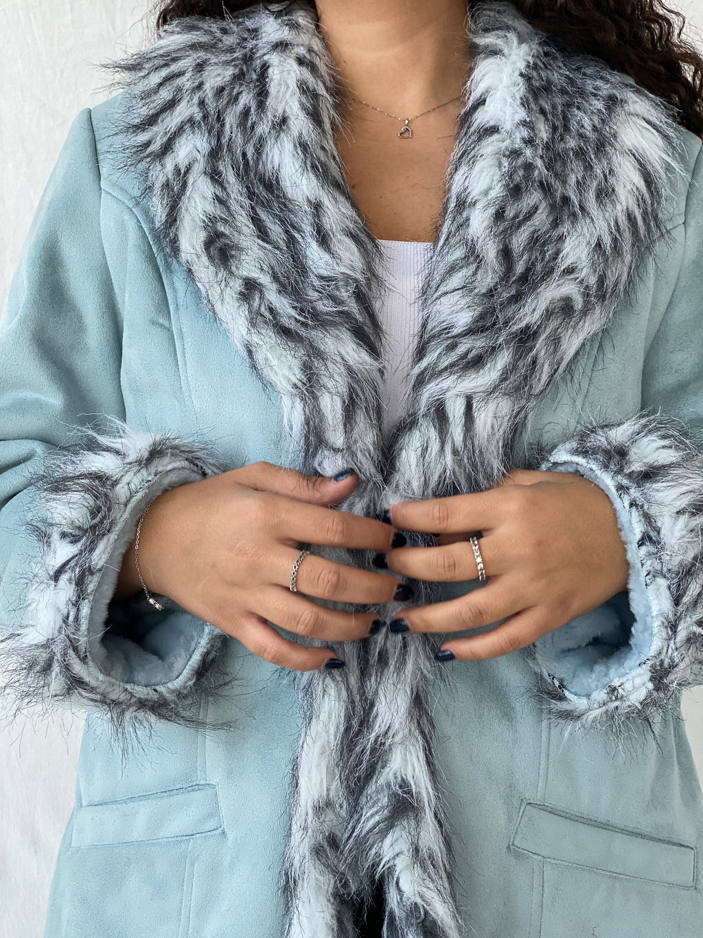 Y2K Blue Faux Fur Afghan Style Penny Lane Coat - 2XL