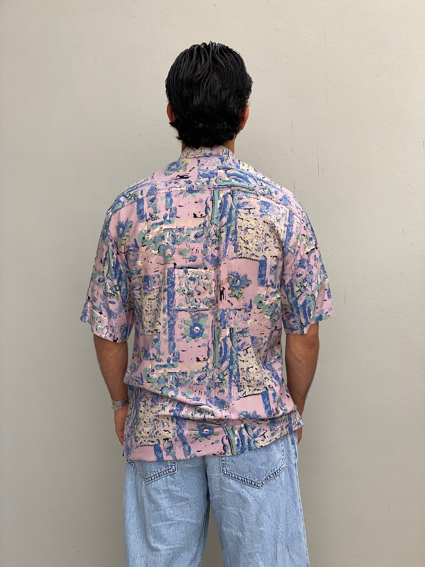 Vintage 90s Microfil Abstract Pastel Print Button-Up Shirt - M