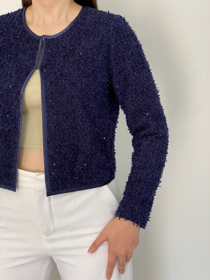 SOMMERMANN Navy Blue Textured Sequin Cardigan Jacket – M