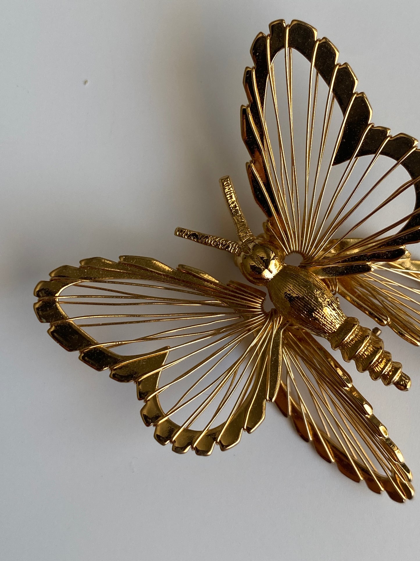 Vintage Monet Gold Tone Openwork Wire Butterfly Brooch Sculptural Pin