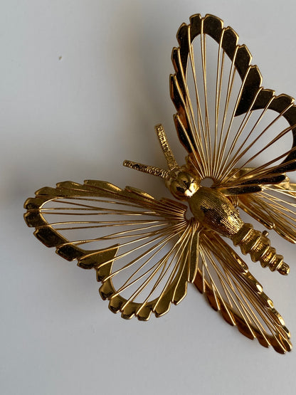 Vintage Monet Gold Tone Openwork Wire Butterfly Brooch Sculptural Pin