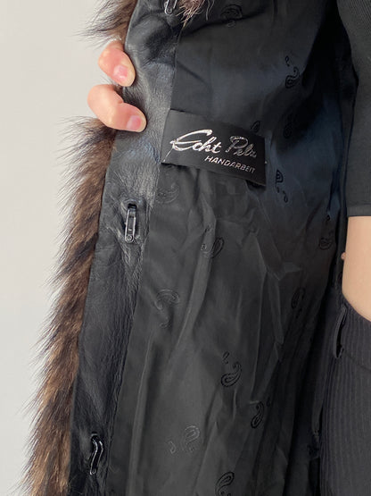 Vintage Handmade Real Raccoon Fur Brown Long Coat Luxury Statement Coat - L