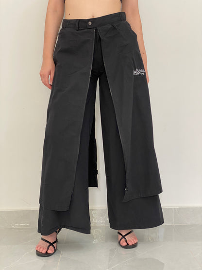 Vintage Y2K Mercy Black Wide-Leg Cargo Pants Zip-Up Skirt Overlay – M