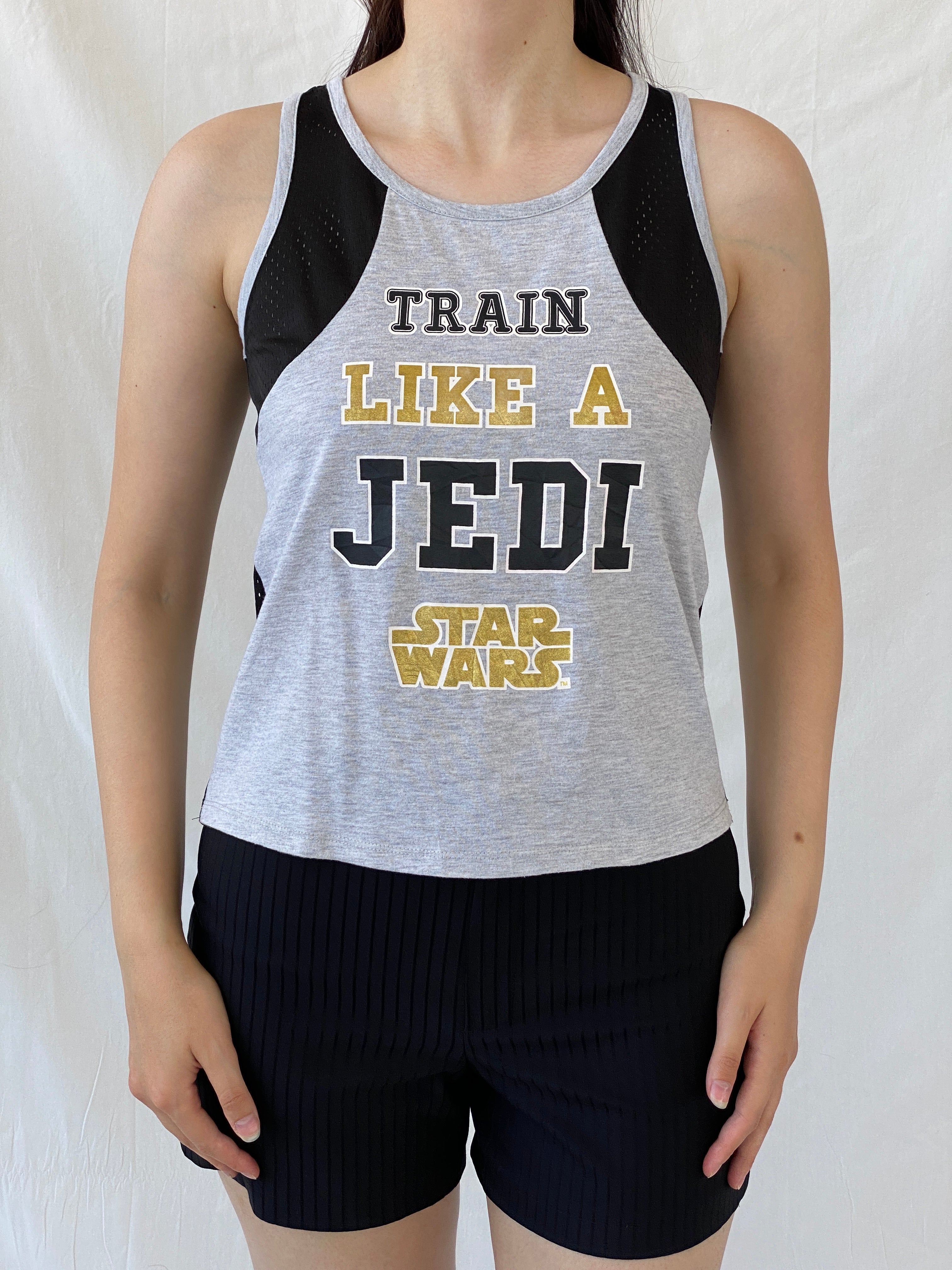 قميص رياضي بدون أكمام رمادي وأسود من Star Wars Train Like A Jedi - مقاس M