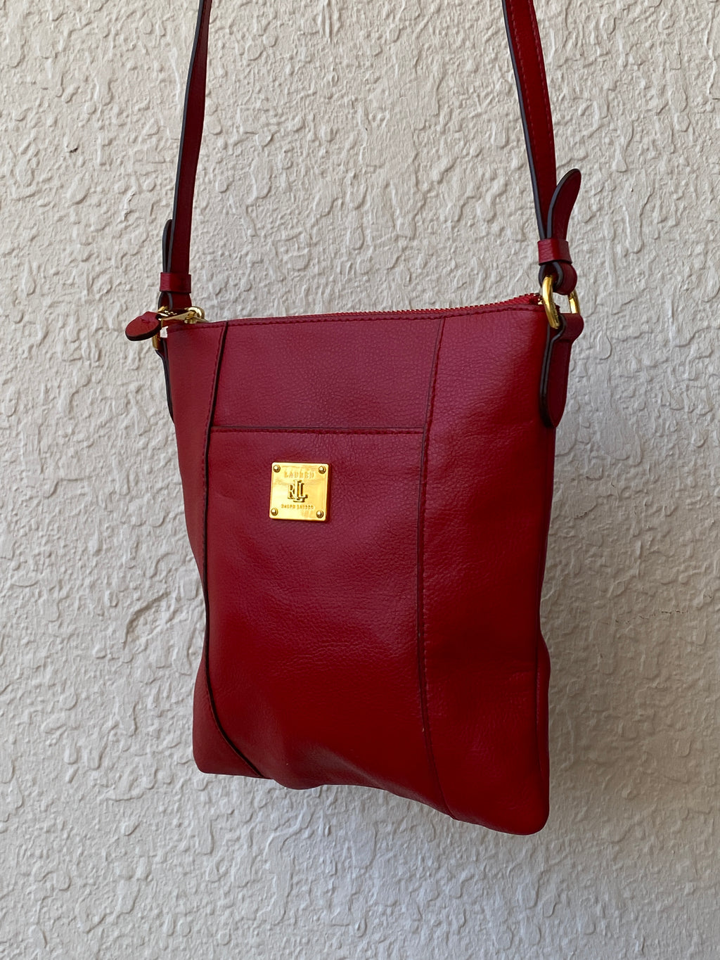 Lauren by Ralph Lauren Red Leather Messenger Crossbody Bag