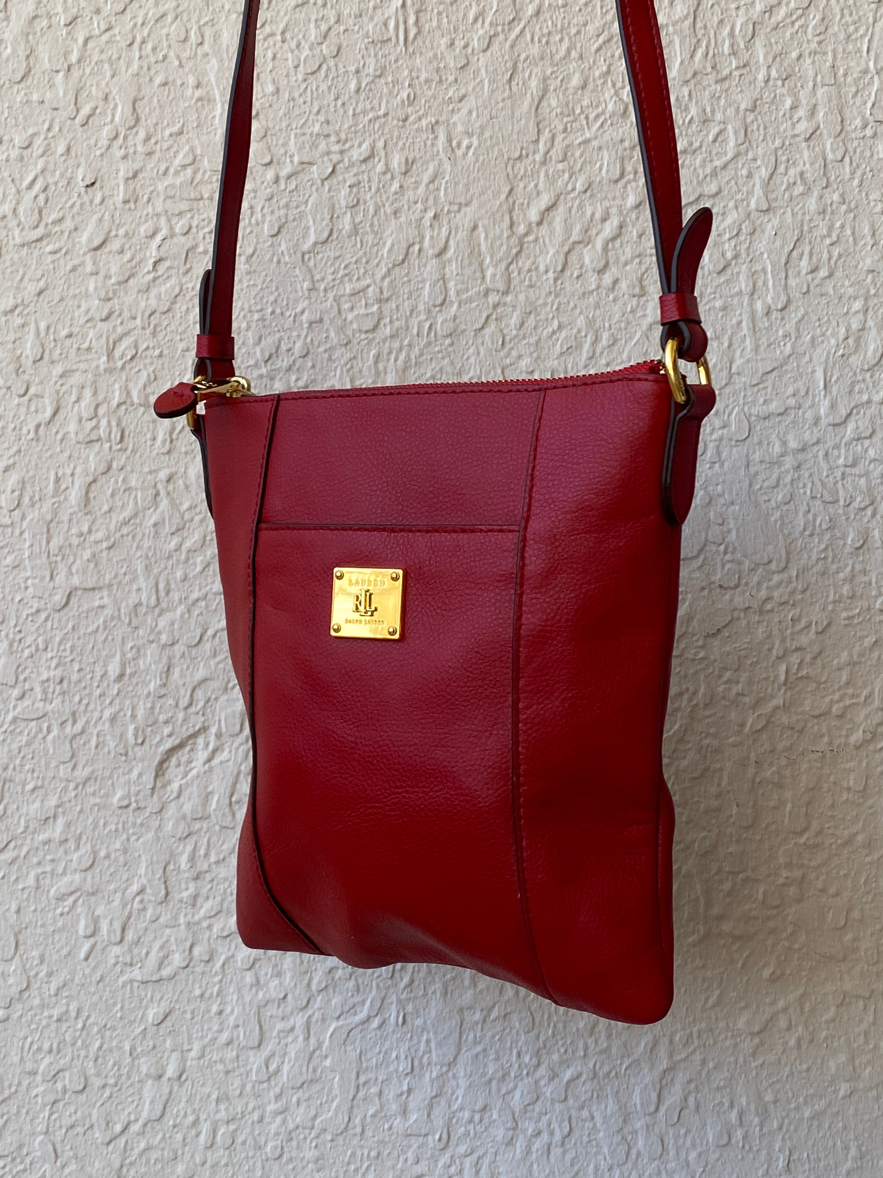 Lauren by Ralph Lauren Red Leather Messenger Crossbody Bag