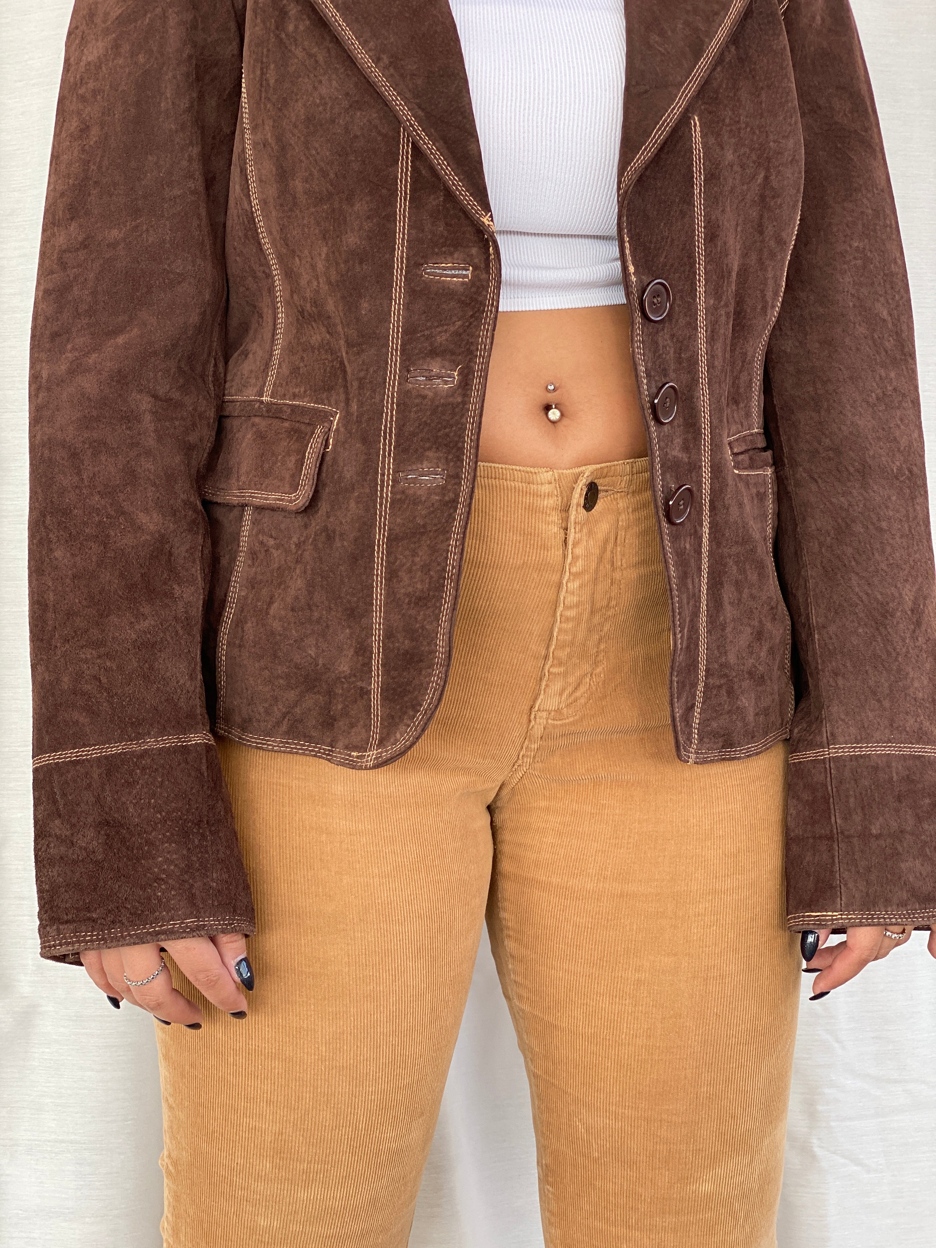 VILLA Clothes Genuine Suede Leather Brown Ginko Blazer - XL