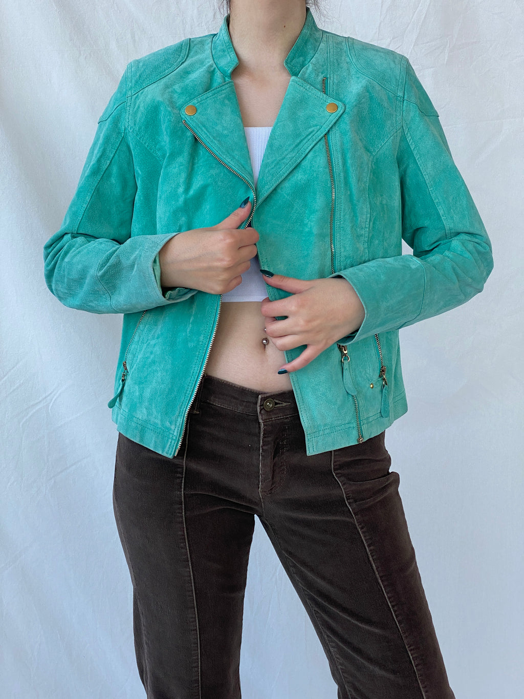 Beautiful RINO & PELLE Biker Style Women’s Blue Genuine Suede Jacket - L