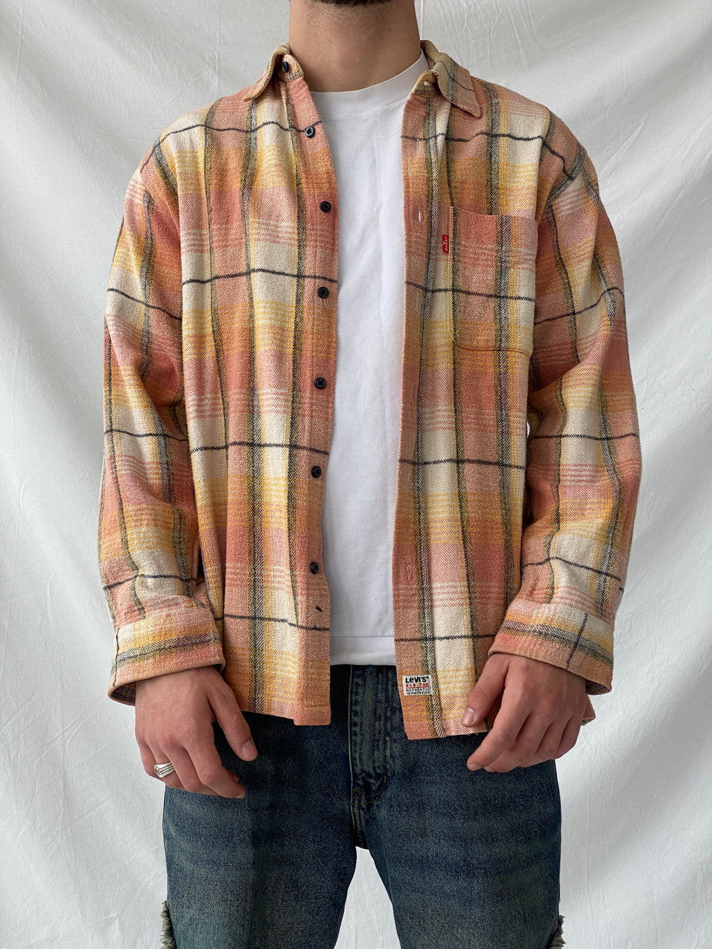 Levi’s Men’s Orange Shacket Plaid Heavy Long Sleeve Cotton Shirt - L