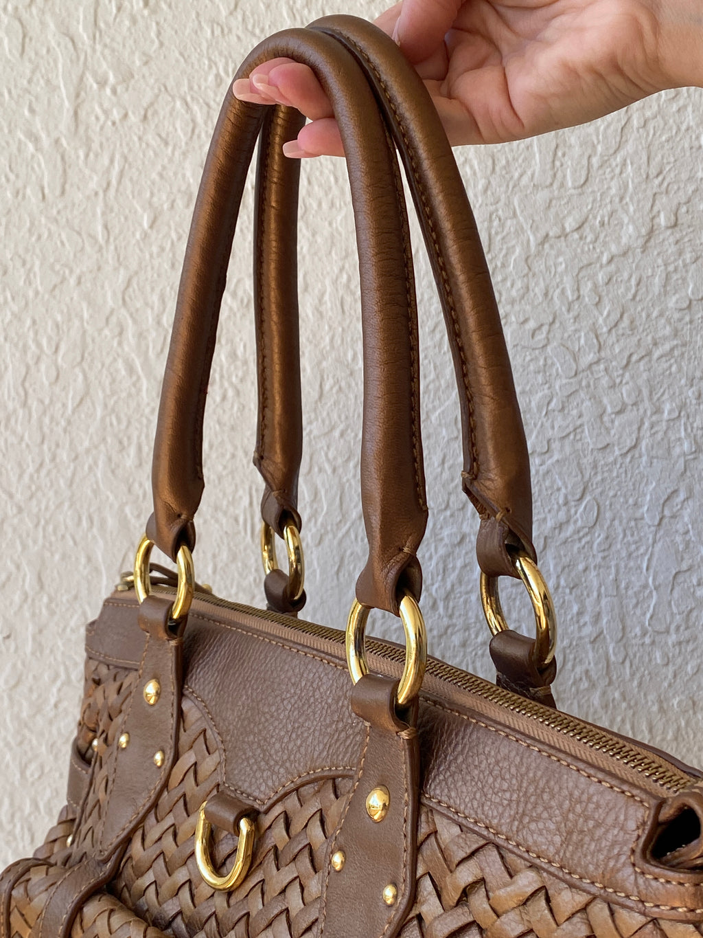 Beautiful Cole Haan Village Weave H06 Purse Woven Leather Bronze Handbag