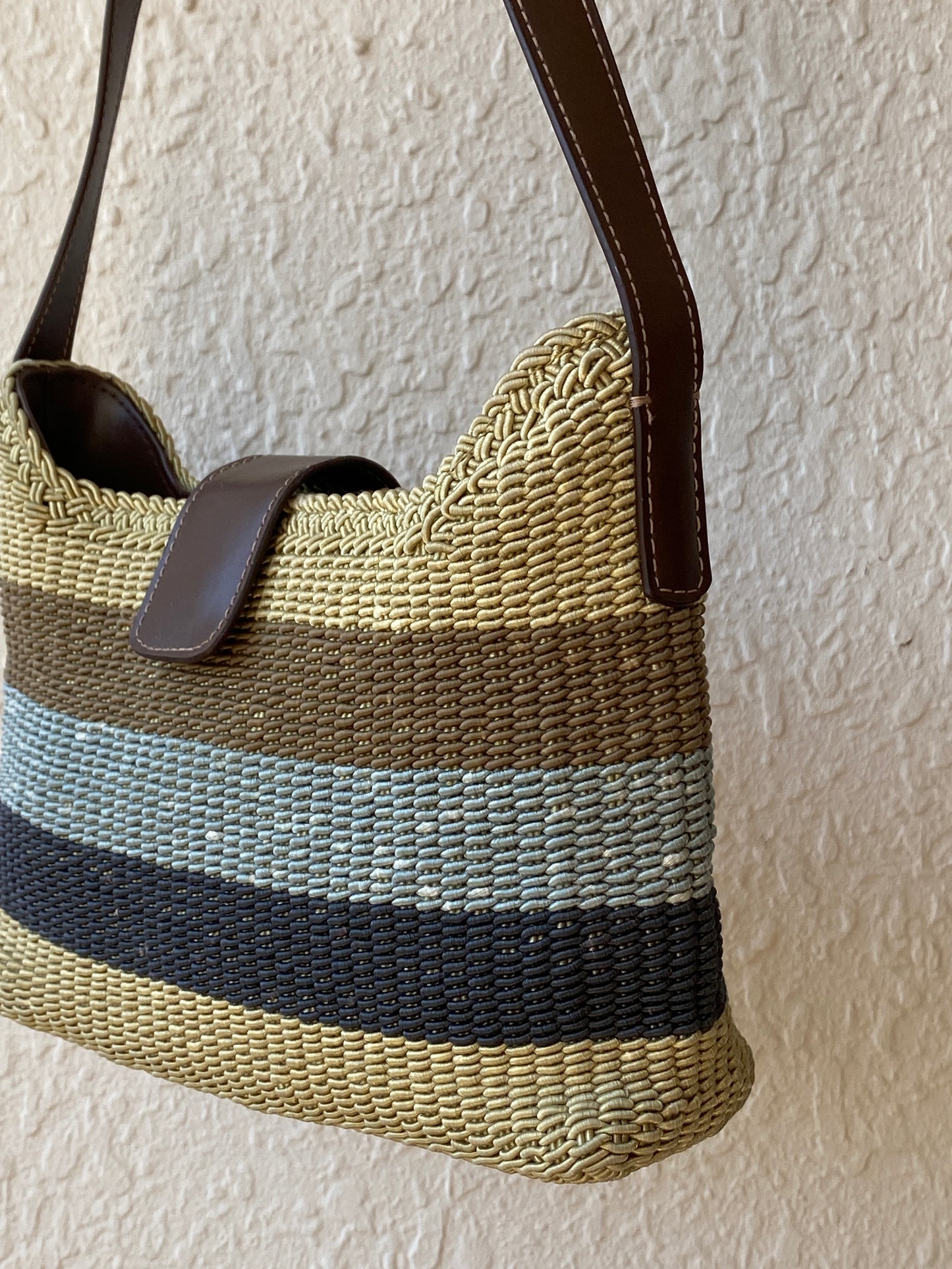 Vintage Y2K Liz Claiborne Neutral Striped Woven Shoulder Bag